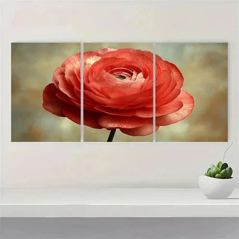 3pcs Red Ranunculus Flower Painting  Wall Art Set Canvas Unframed - High Quality Print 100% Australian Made Wall Canvas