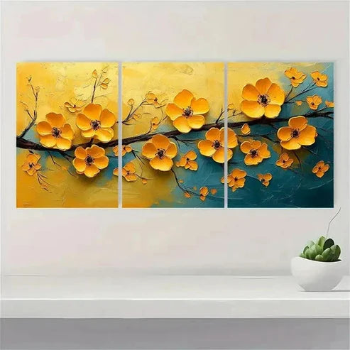 3pcs Abstract Painting Yellow Floral  Wall Art Set Canvas Unframed - High Quality Print 100% Australian Made Wall Canvas