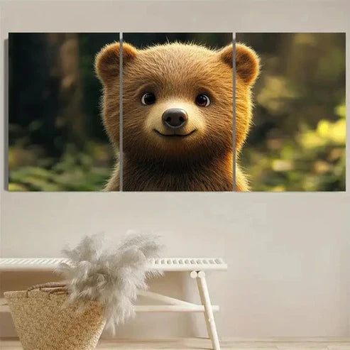 3pcs Cute Brown Bear Wall Art Set Canvas Unframed - High Quality Print 100% Australian Made Wall Canvas