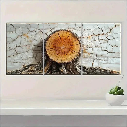 3pcs Tree Rings Abstract White Wall Art Set Canvas Unframed - High Quality Print 100% Australian Made Wall Canvas