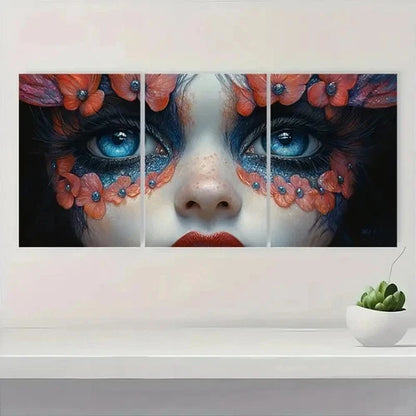 3pcs Vibrant Blue Eyes & Floral Design J Wall Art Set Canvas Framed 50x70cm - High Quality Print 100% Australian Made Wall Canvas Ready to Hang