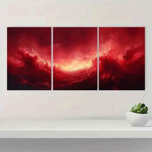 3pcs Red Abstract Print Red Abstract BO  Wall Art Set Canvas Framed 40x60cm - High Quality Print 100% Australian Made Wall Canvas Ready to Hang