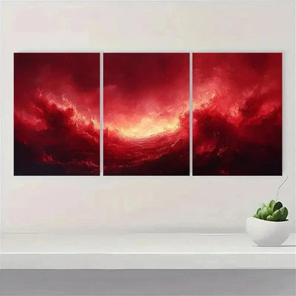 3pcs Red Abstract Print Red Abstract BO  Wall Art Set Canvas Framed 40x60cm - High Quality Print 100% Australian Made Wall Canvas Ready to Hang