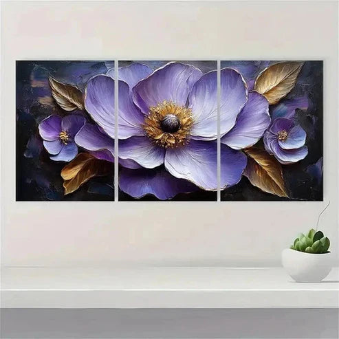 3pcs Flower Painting Print Purple Flower  Wall Art Set Canvas Unframed - High Quality Print 100% Australian Made Wall Canvas
