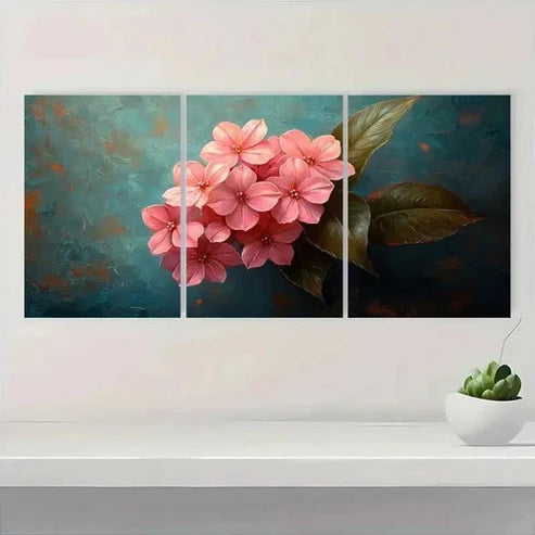 3pcs Pentas Flowers & Green Leaves  Wall Art Set Canvas Unframed - High Quality Print 100% Australian Made Wall Canvas