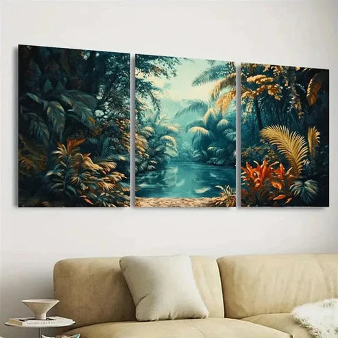 3pcs Vintage Tropical Jungle Wall Art Set Canvas Unframed - High Quality Print 100% Australian Made Wall Canvas
