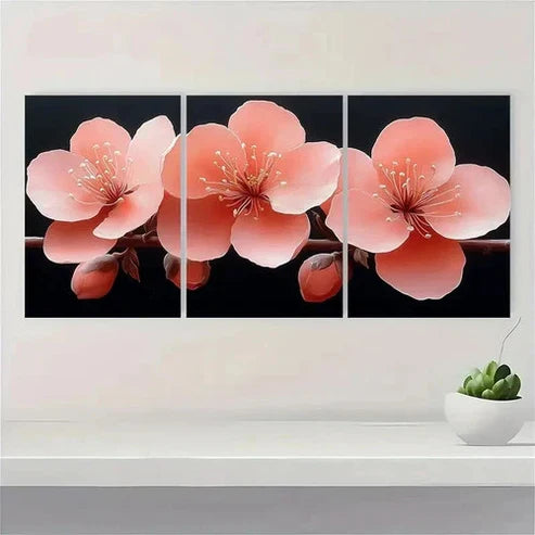3pcs Peach Flower Canvas Art Flower  Wall Art Set Canvas Unframed - High Quality Print 100% Australian Made Wall Canvas
