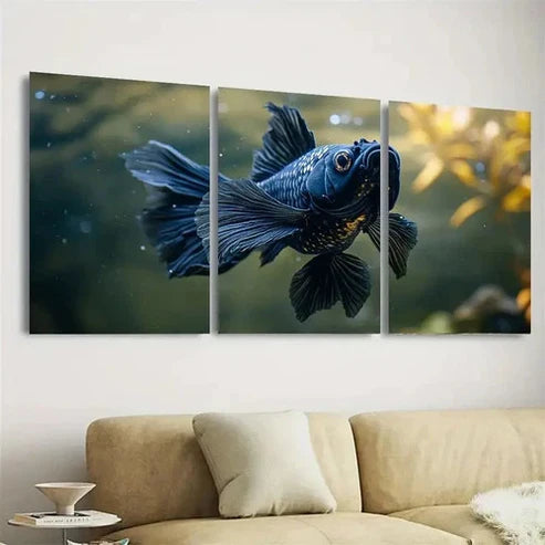 3pcs Vibrant Black Fish Wall Art Set Canvas Unframed - High Quality Print 100% Australian Made Wall Canvas