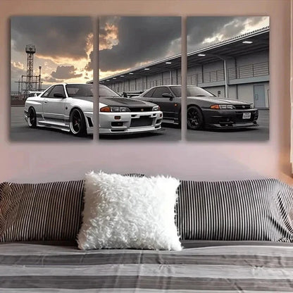 3pcs Vintage Car Spray Painted Art Wall Art Set Canvas Framed 50x70cm - High Quality Print 100% Australian Made Wall Canvas Ready to Hang