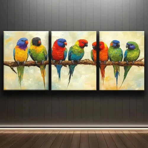 3pcs Birds Perched On A Branch Scene Wall Art Set Canvas Framed 60x90cm - High Quality Print 100% Australian Made Wall Canvas Ready to Hang