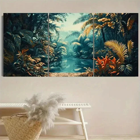 3pcs Vintage Tropical Jungle Wall Art Set Canvas Unframed - High Quality Print 100% Australian Made Wall Canvas