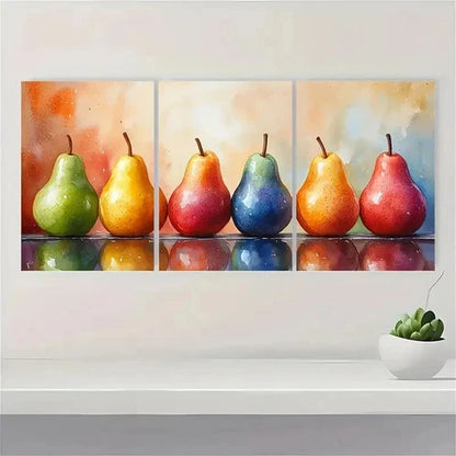 3pcs Pear Still Life Art Print Kitchen Art UI Wall Art Set Canvas Framed 50x70cm - High Quality Print 100% Australian Made Wall Canvas Ready to Hang