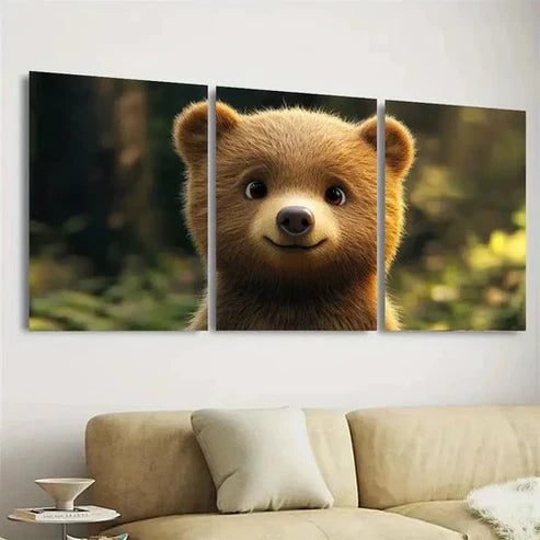 3pcs Cute Brown Bear Wall Art Set Canvas Unframed - High Quality Print 100% Australian Made Wall Canvas