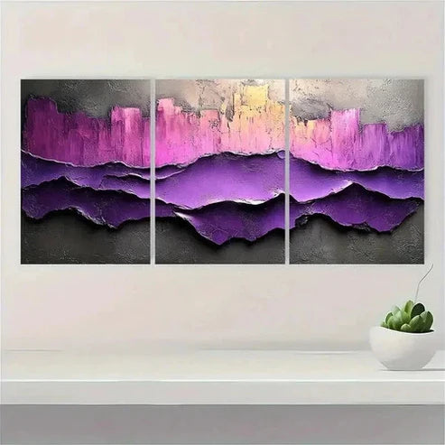 3pcs Painting Purple Abstract Textured  Wall Art Set Canvas Unframed - High Quality Print 100% Australian Made Wall Canvas