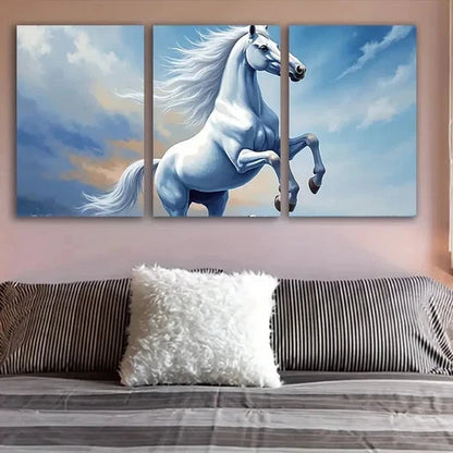 3pcs White Horse Running Abstract Art Wall Art Set Canvas Framed 40x60cm - High Quality Print 100% Australian Made Wall Canvas Ready to Hang