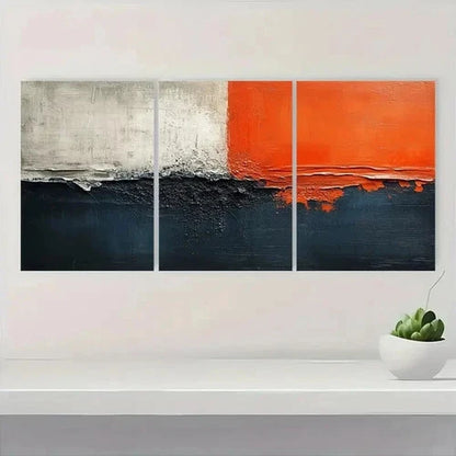 3pcs Beige & Orange Accents, Minimalist ModerNO  Wall Art Set Canvas Framed 50x70cm - High Quality Print 100% Australian Made Wall Canvas Ready to Hang