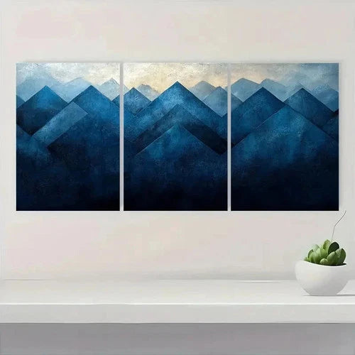 3pcs Blue & Black Geometric Design PO Wall Art Set Canvas Framed 50x70cm - High Quality Print 100% Australian Made Wall Canvas Ready to Hang