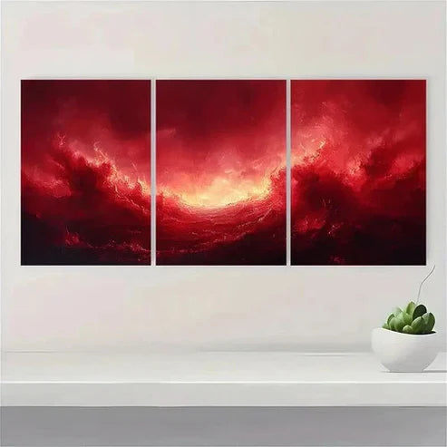 3pcs Red Abstract Print Red Abstract Wall Art Set Canvas Unframed - High Quality Print 100% Australian Made Wall Canvas