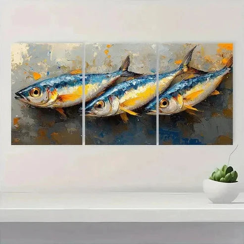3pcs Vibrant Blue & Orange Fish Wall Art Set Canvas Unframed - High Quality Print 100% Australian Made Wall Canvas