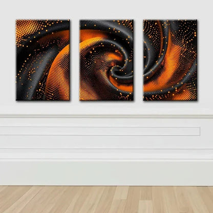 3pcs Orange And Black Spiral Abstract Wall Art Set Canvas Framed 40x60cm - High Quality Print 100% Australian Made Wall Canvas Ready to Hang
