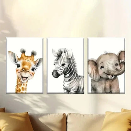3pcs Giraffe, Zebra, Elephant Illustrations Wall Art Canvas Unframed – High Quality Print 100% Australian Made Wall Canvas