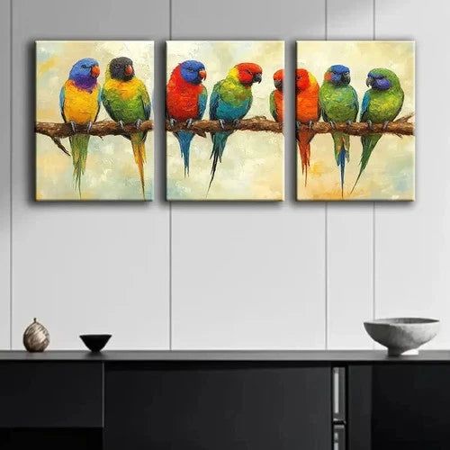 3pcs Birds Perched On A Branch Scene Wall Art Set Canvas Framed 50x70cm - High Quality Print 100% Australian Made Wall Canvas Ready to Hang