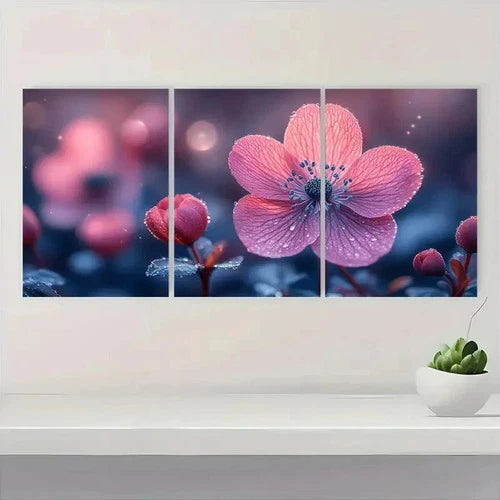 3pcs Pink Adonis Amurensis Floral ER Wall Art Set Canvas Framed 60x90cm - High Quality Print 100% Australian Made Wall Canvas Ready to Hang