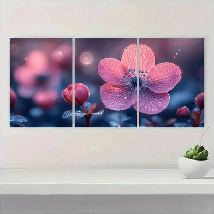 3pcs Pink Adonis Amurensis Floral ER Wall Art Set Canvas Framed 60x90cm - High Quality Print 100% Australian Made Wall Canvas Ready to Hang