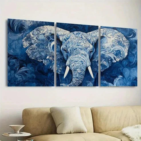 3pcs Blue Elephant Wall Art Set Canvas Unframed - High Quality Print 100% Australian Made Wall Canvas