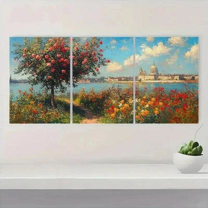 3pcs Flower Garden in Argenteuil JN Wall Art Set Canvas Framed 60x90cm - High Quality Print 100% Australian Made Wall Canvas Ready to Hang
