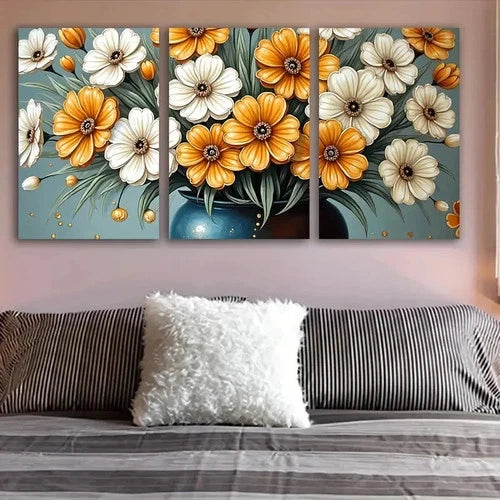 3pcs Yellow And White Floral Artwork Wall Art Set Canvas Framed 40x60cm - High Quality Print 100% Australian Made Wall Canvas Ready to Hang
