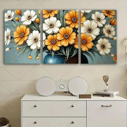 3pcs Yellow And White Floral Artwork Wall Art Set Canvas Framed 40x60cm - High Quality Print 100% Australian Made Wall Canvas Ready to Hang