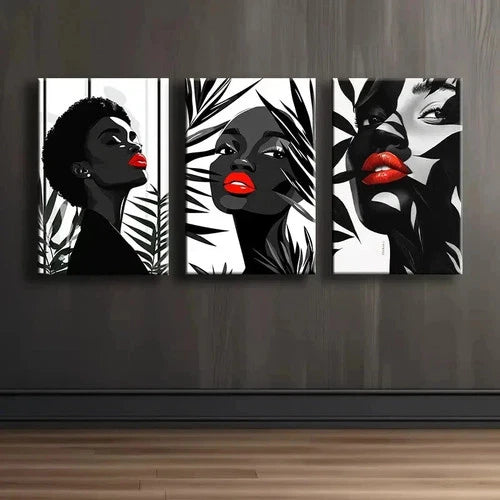 3pcs Black White And Red Lips Portrait Set Wall Art Set Canvas Framed 60x90cm - High Quality Print 100% Australian Made Wall Canvas Ready to Hang
