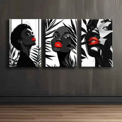 3pcs Black White And Red Lips Portrait Set Wall Art Set Canvas Framed 60x90cm - High Quality Print 100% Australian Made Wall Canvas Ready to Hang