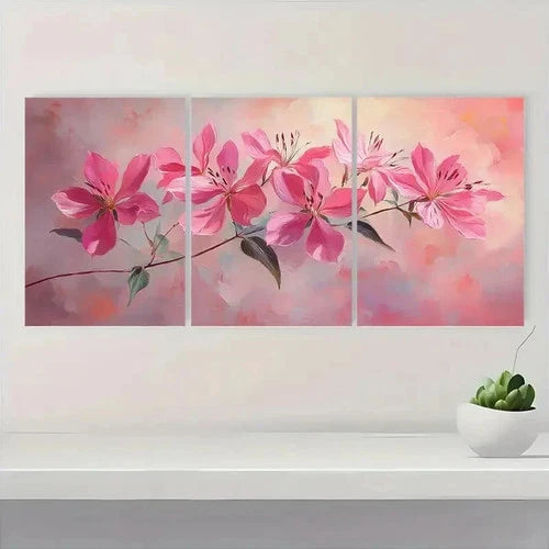 3pcs Pink Cleome Flower Elegant DQ Wall Art Set Canvas Framed 60x90cm - High Quality Print 100% Australian Made Wall Canvas Ready to Hang