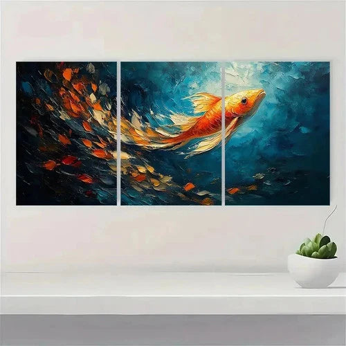3pcs Abstract Fish School Oil Painting RO Wall Art Set Canvas Framed 50x70cm - High Quality Print 100% Australian Made Wall Canvas Ready to Hang
