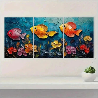 3pcs Vibrant Underwater Fish PW  Wall Art Set Canvas Framed 40x60cm - High Quality Print 100% Australian Made Wall Canvas Ready to Hang