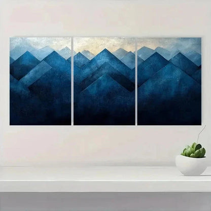 3pcs Blue & Black Geometric Design PO   Wall Art Set Canvas Framed 60x90cm - High Quality Print 100% Australian Made Wall Canvas Ready to Hang