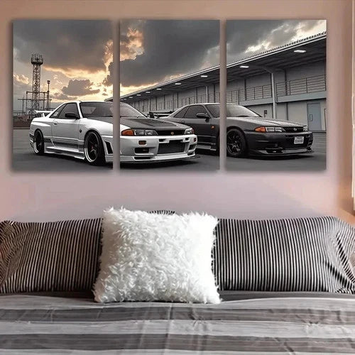 3pcs Vintage Car Spray Painted Art Wall Art Set Canvas Framed 40x60cm - High Quality Print 100% Australian Made Wall Canvas Ready to Hang