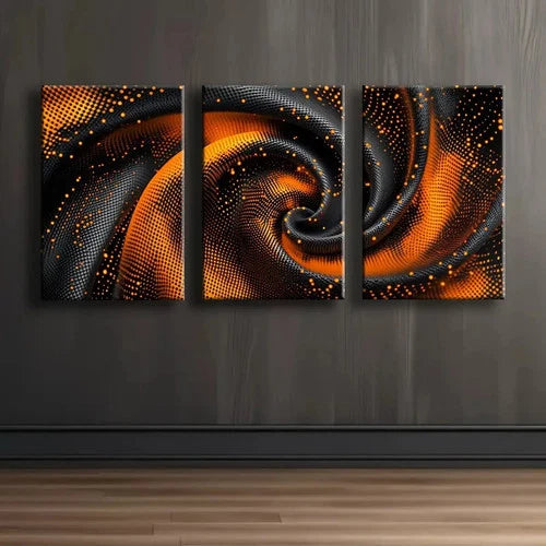3pcs Orange And Black Spiral Abstract Wall Art Set Canvas Framed 40x60cm - High Quality Print 100% Australian Made Wall Canvas Ready to Hang