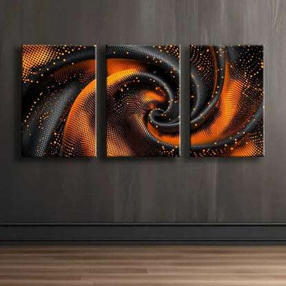 3pcs Orange And Black Spiral Abstract Wall Art Set Canvas Framed 40x60cm - High Quality Print 100% Australian Made Wall Canvas Ready to Hang