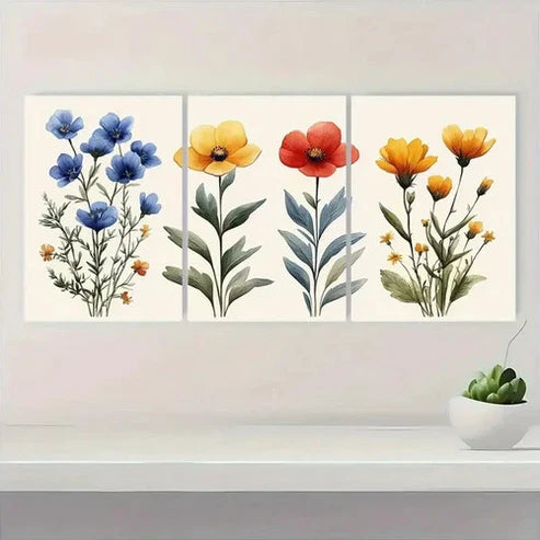 3pcs Wildflower Botanical Floral  Wall Art Set Canvas Unframed - High Quality Print 100% Australian Made Wall Canvas