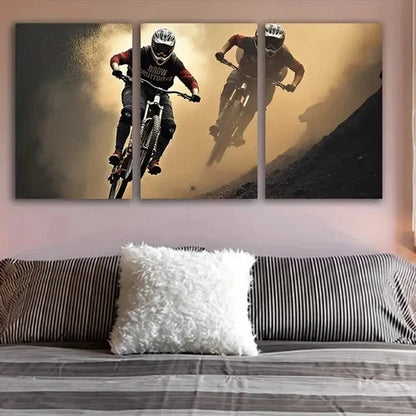 3pcs Mountain Bike Adventure Design Wall Art Set Canvas Framed 60x90cm - High Quality Print 100% Australian Made Wall Canvas Ready to Hang