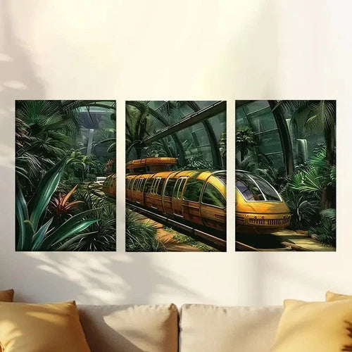 3pcs Tramway in Greenhouse Wall Art Set Canvas Framed 60x90cm - High Quality Print 100% Australian Made Wall Canvas Ready to Hang