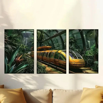 3pcs Tramway in Greenhouse Wall Art Set Canvas Framed 60x90cm - High Quality Print 100% Australian Made Wall Canvas Ready to Hang