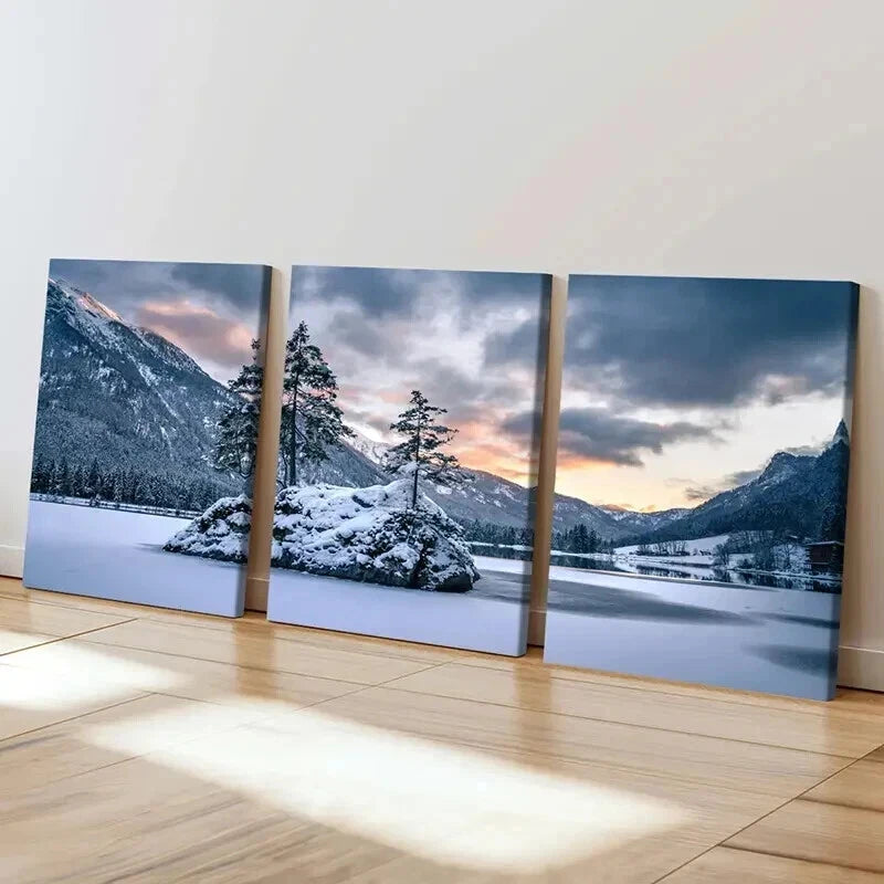 3pcs Snow Mountains Ice Lake & Trees Wall Art Set Canvas Framed 40x60cm - High Quality Print 100% Australian Made Wall Canvas Ready to Hang
