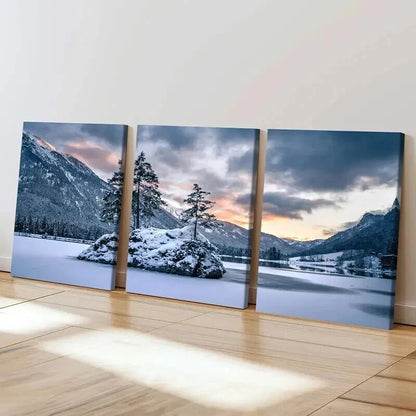 3pcs Snow Mountains Ice Lake & Trees Wall Art Set Canvas Framed 40x60cm - High Quality Print 100% Australian Made Wall Canvas Ready to Hang