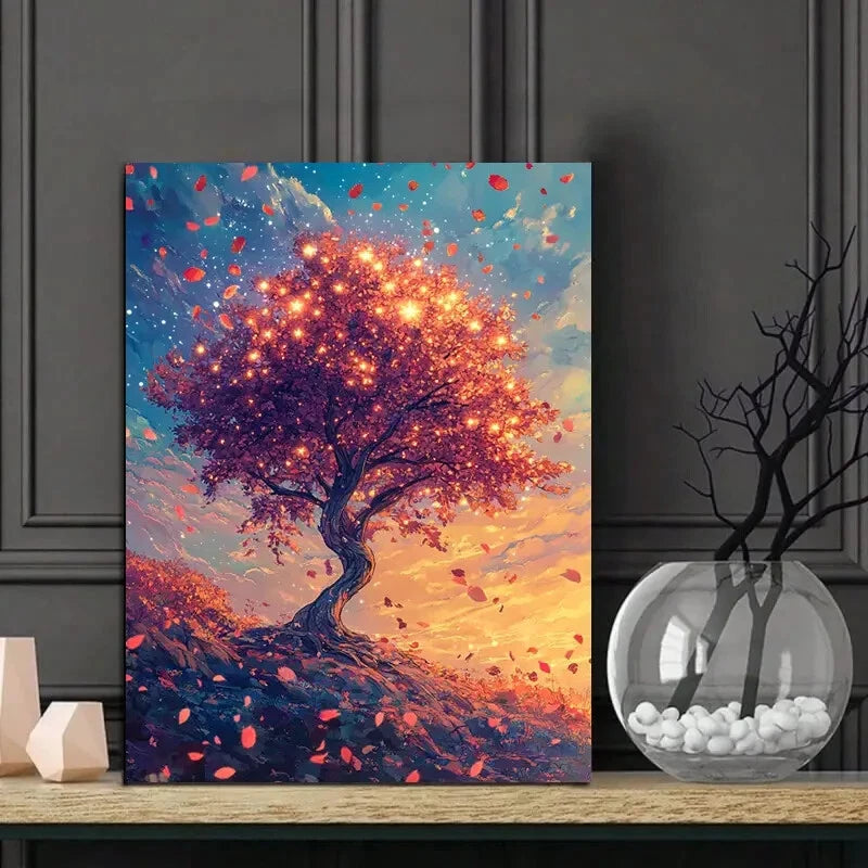 Beautiful Tree with Colorful Leaves Stands Hillside  40x60cm Metal Print Ready to Hang