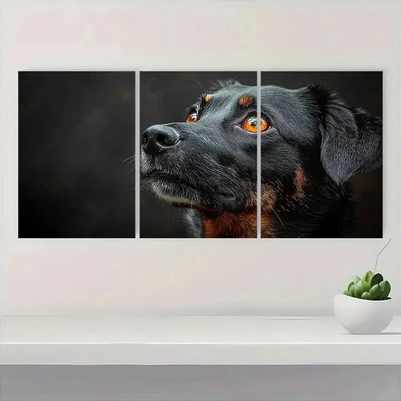 3pcs Vibrant Dog Portraits With Wooden Metal Print Ready to Hang Art