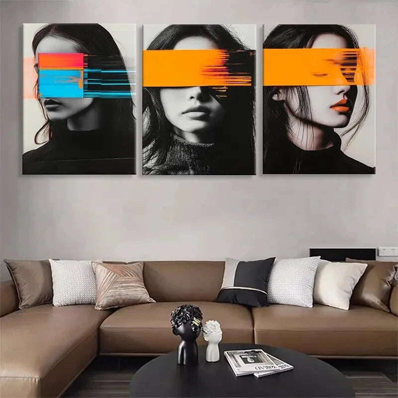 3pcs Women Vibrant Color Blocks Eyes Perfect Wall Art Set Canvas Framed 40x60cm - High Quality Print 100% Australian Made Wall Canvas Ready to Hang
